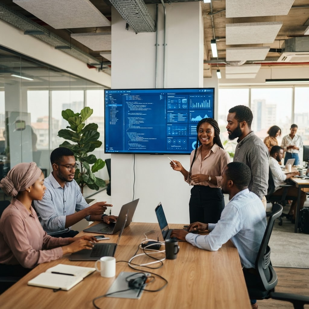 AYM Technologies team collaborating on a digital solution